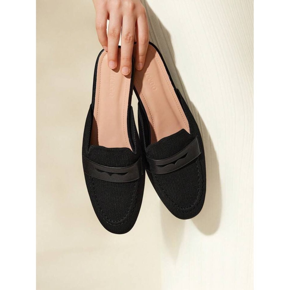 Cuccoo Black Knit Loafer Mule Flats Cutout Penny Detail EU 37 US 6.5-7